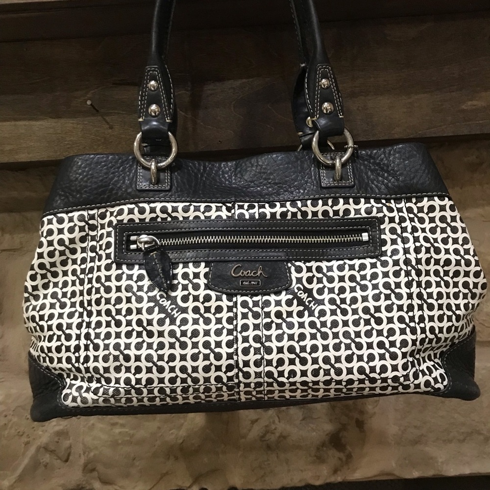 Coach Black and White Geometric Hand Bag